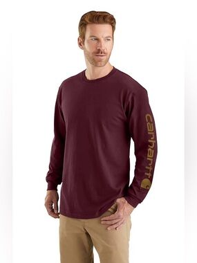 Carhartt Dearborn Loose LS Logo T-Shirt Burgundy Tan Cotton 3XL Big Tall